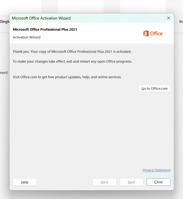 microsoft office finished activation