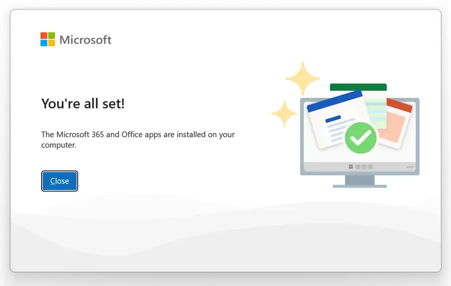 microsoft office 2024 install finished