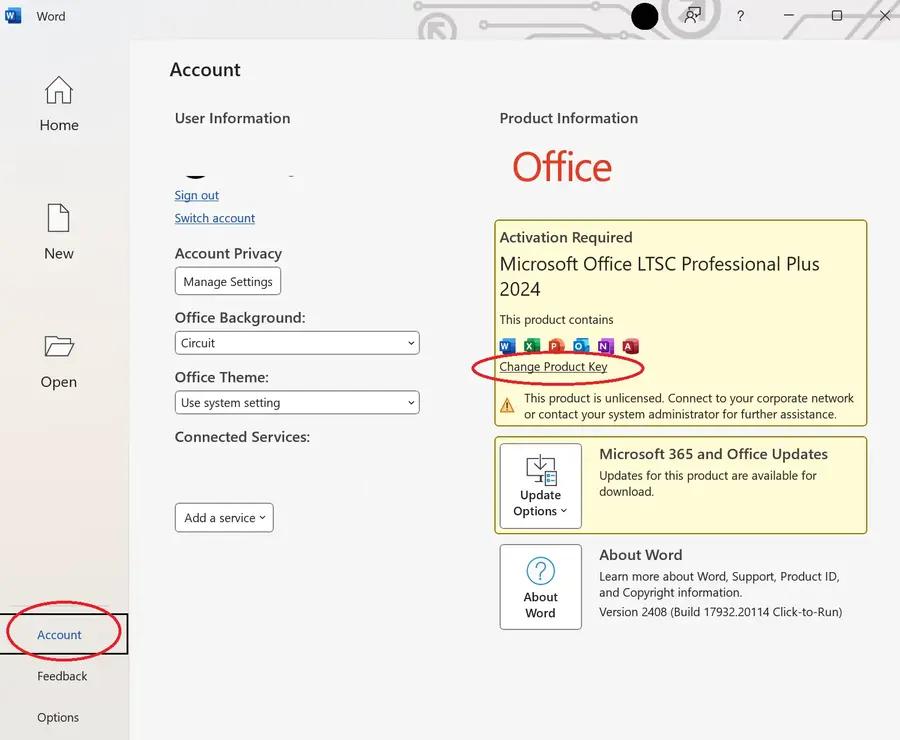 change microsoft office product key